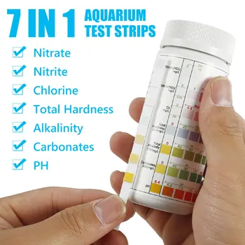 100Pcs Aquarium Test Strips Water Quality Test Strip 7/in1 Fish Tank Test Kit Freshwater Saltwater Aquarium Water pH Test Strips