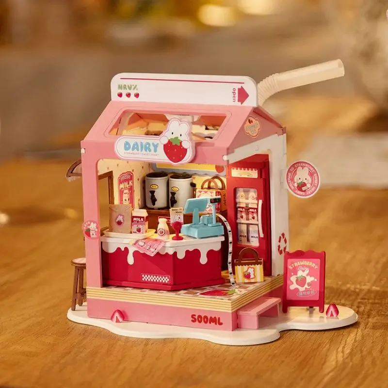 Robotime Rolife Food Box Shop DIY Miniature House Kit Easy Assembly Building Block Kits for Children Kids Sweet Color Design 3