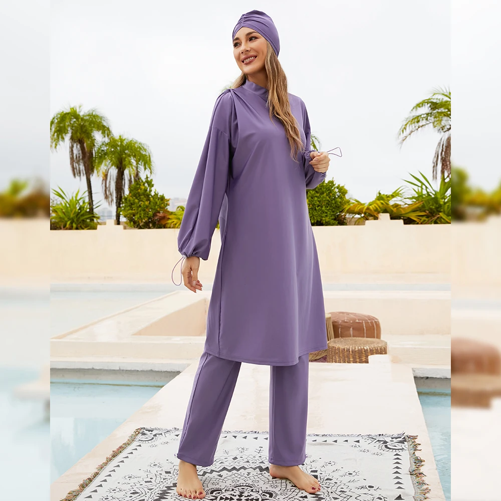 2023 Women Muslim Swimwear 3Pcs Burkini Islamic Mujer Modest Swimsuits Hijab Cover Ups Beach Pool Bourkini Bathing Clothing
