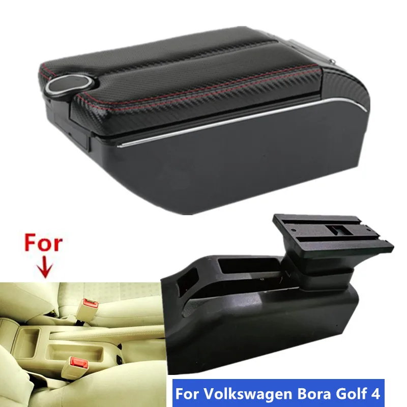 Kohle faser Auto Armlehne für Volkswagen Bora Golf 4 Armlehne Box  Aufbewahrung sbox mit USB Aschenbecher Getränke halter Autozubehör -  AliExpress