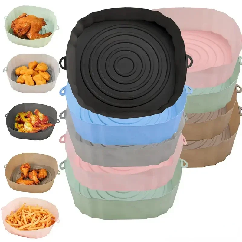 Air Fryer Pan Silicone Basket Airfryer Oven Baking Silicone Tray Reusable Airfryer Pot Pan Liner Mold Pizza Fried Chicken