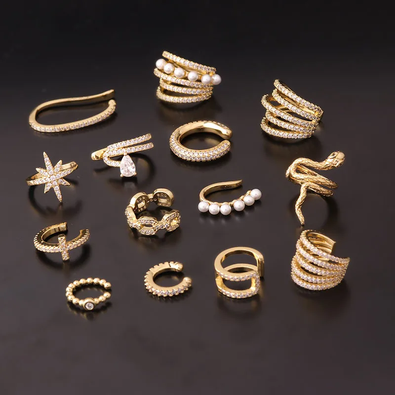 Stainless Steel Ear Clip Pearl Earrings Fake Piercing Snake Zircon Cuffs Ring For Women ear clip earrings clip earrings ear clip ear accessories