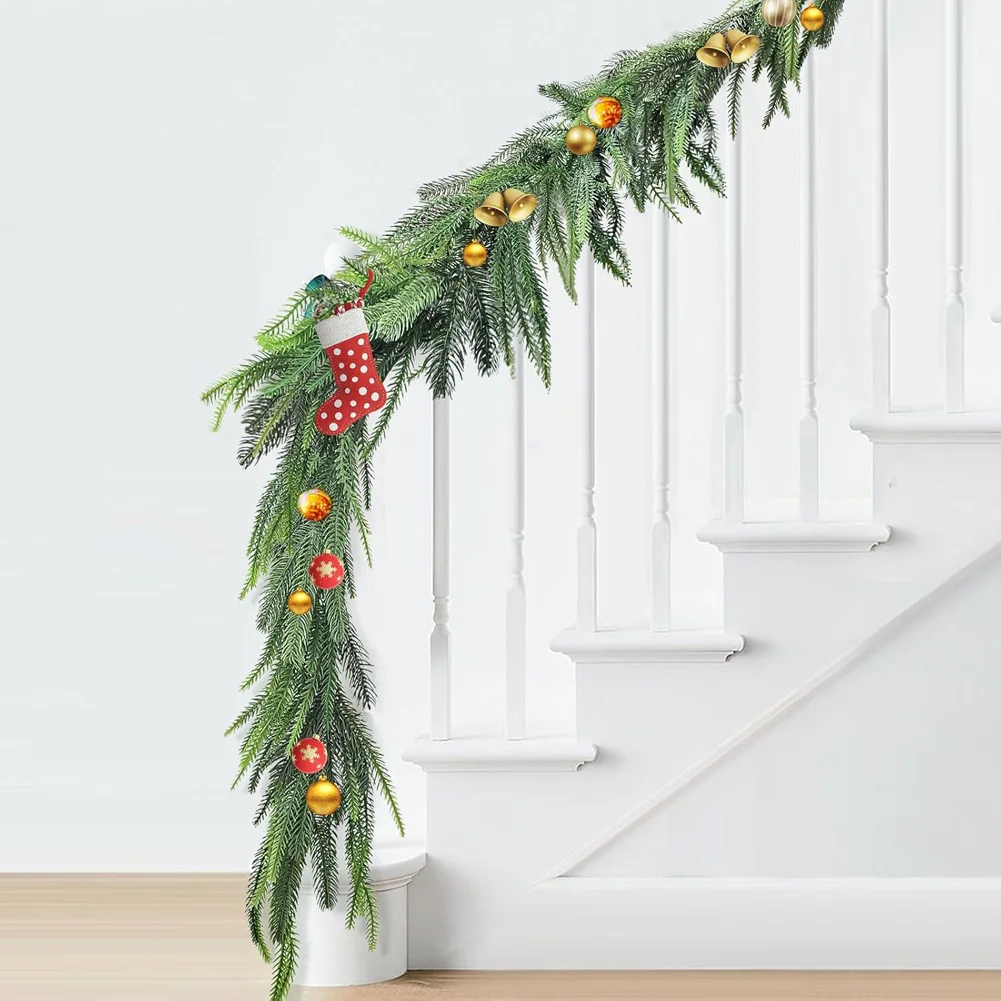200 cm künstliche Kieferngirlanden, Wintergrüne Girlande, Tischmantel, Wanddekoration für drinnen und draußen, Weihnachtsdekoration – Detail 3