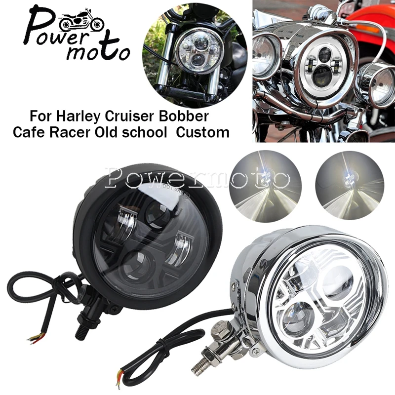 

For Harley Chopper Cafe Racer Old School Universal Motorcycle Low/High Beam Headlight 10-30V Custom 4.5" LED Front Head Light