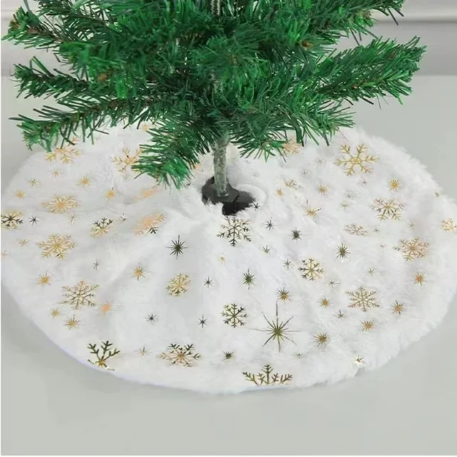 15 inch 38 cm Plush Christmas Tree Skirt: White Faux Fur Xmas Trees Sequin Carpet Mat Small Skirts Home Party Decorations