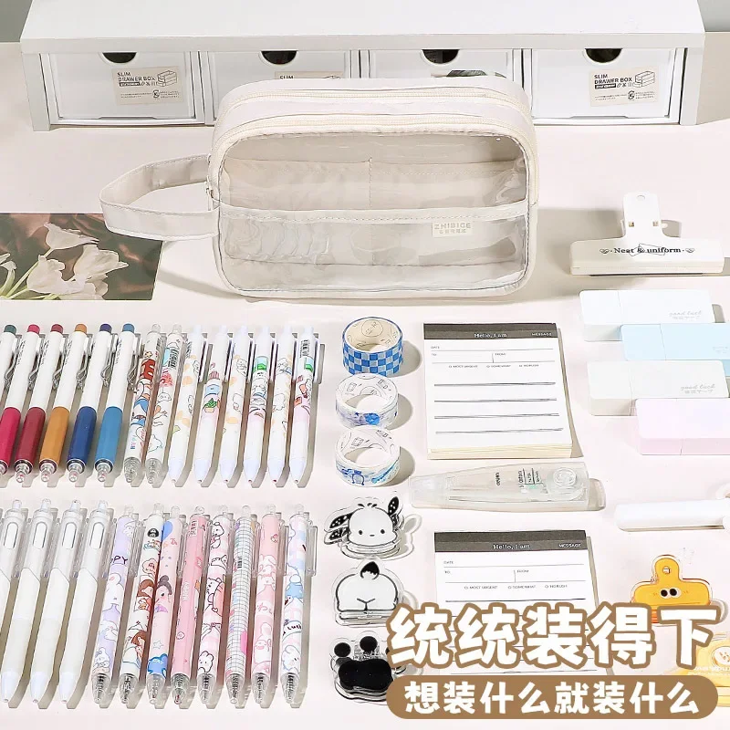 Pencil Cases Simplicity Pencil Case for Kid Fashion Korean Solid Color Pencil Pouch Transparent Large Capacity Stationery Bag School Supplies