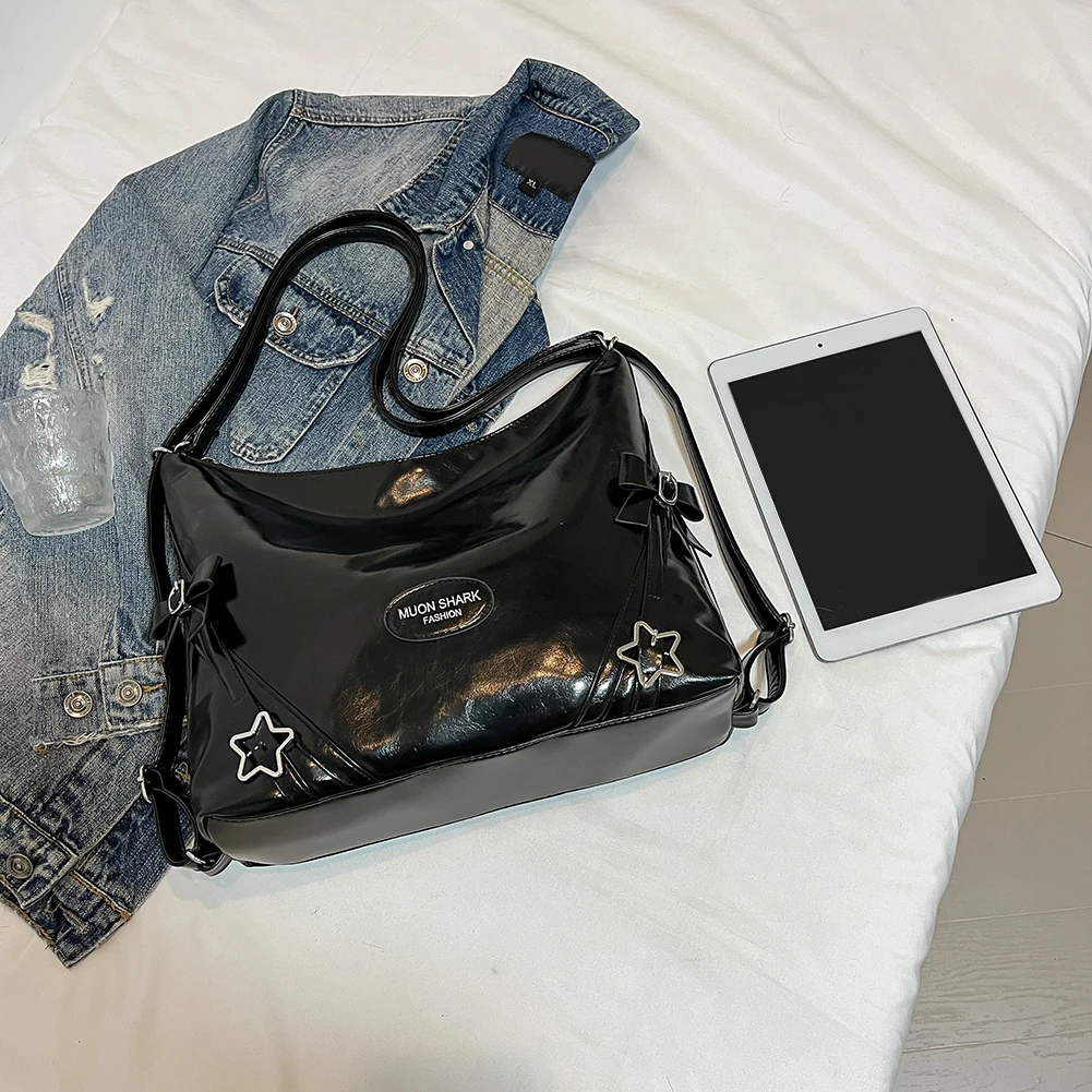 Women Y2k Shoulder Bag Large Capacity All-Match Shoulder Bag Solid Color Cute Tote Handbag Work Commute School Bag