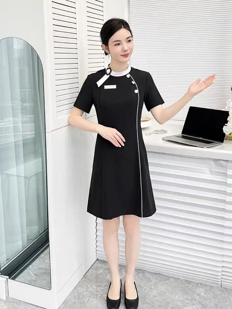 robe-professionnelle-d'Ete-pour-femme-reception-d'hotel-vetements-de-travail-personnel-de-salon-de-miles-uniforme-de-spa-livraison-gratuite-2024