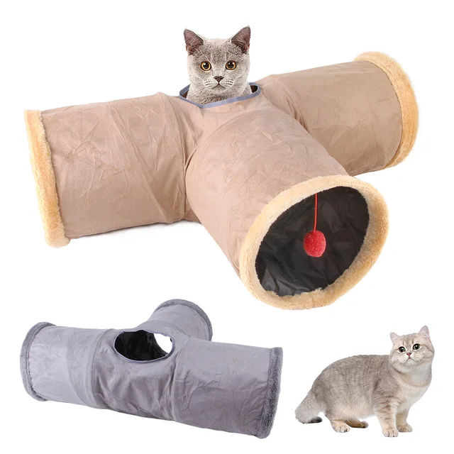 Cat Tunnel Toy Foldable Suede Cat Interactive Play Toys with Ball and Three Hole Kitty Tunnel Pet Supplies Cat Tunnel Toy Foldable Suede Cat Interactive Play Toys with Ball and Three Hole Kitty Tunnel Pet Supplies