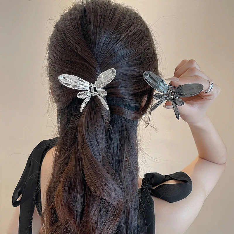 

Trendy Liquid Metal Butterfly Hair Claws for Women Back Head Hair Clip Ponytail Hair Claw Simple Punk Metal Headwear Accessories