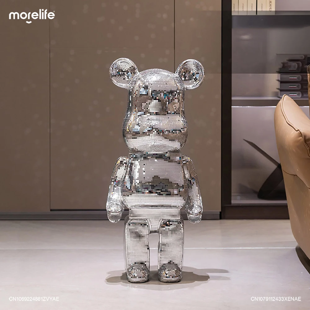 50/80/100cm Large Bearbrick Figurine Disco Mirror Ball Violent Bear Statue Reflective Luxury Desktop Decoration Statue Pendant