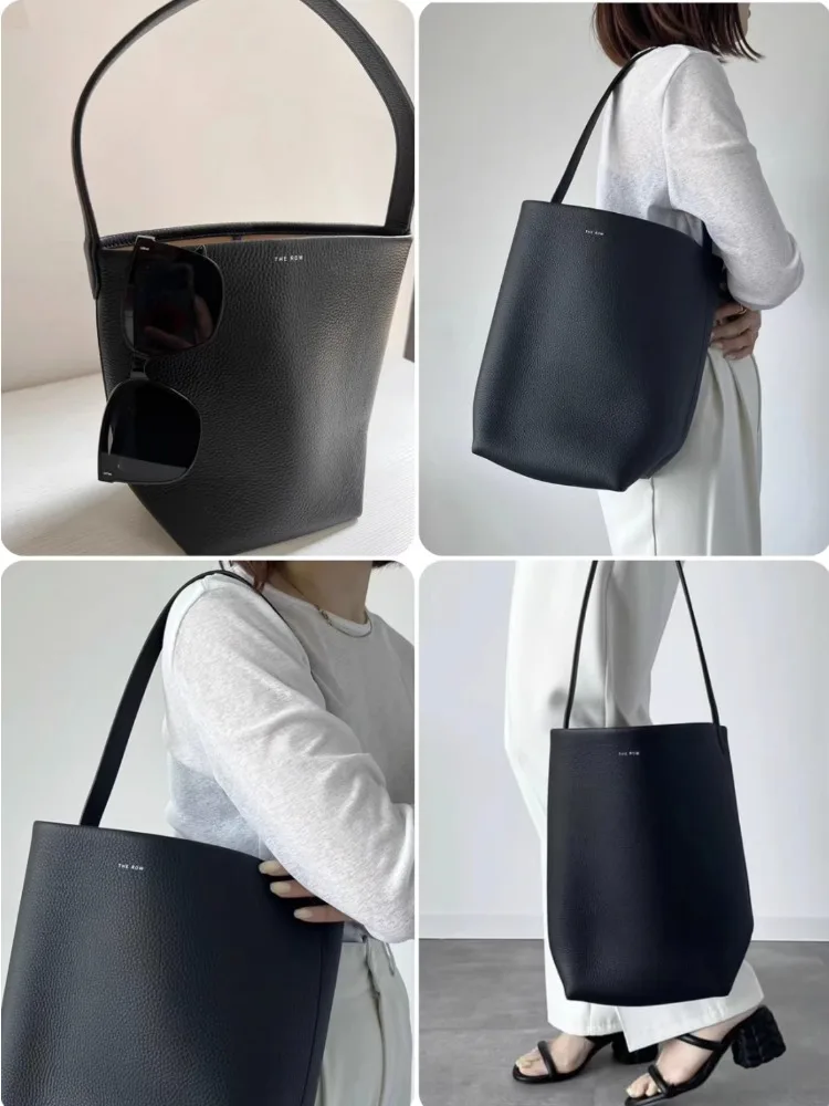 

Top layer cowhide, niche, high-end, high-capacity commuting tote bag, women's one shoulder portable bucket bag