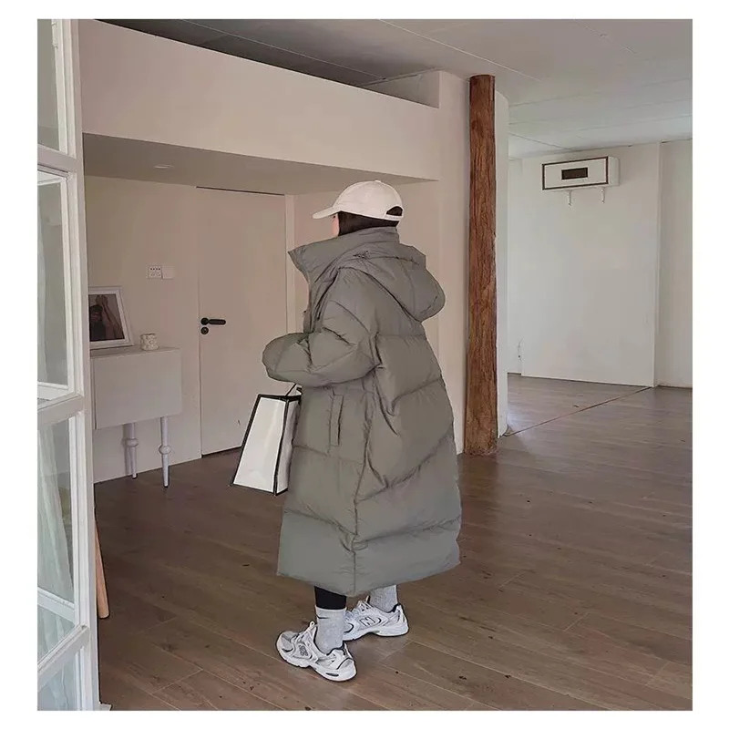 Knee Length Hooded Thickened Down Coat For Women's 2023 Winter New Loose And Warm White Duck Down Jacket C28