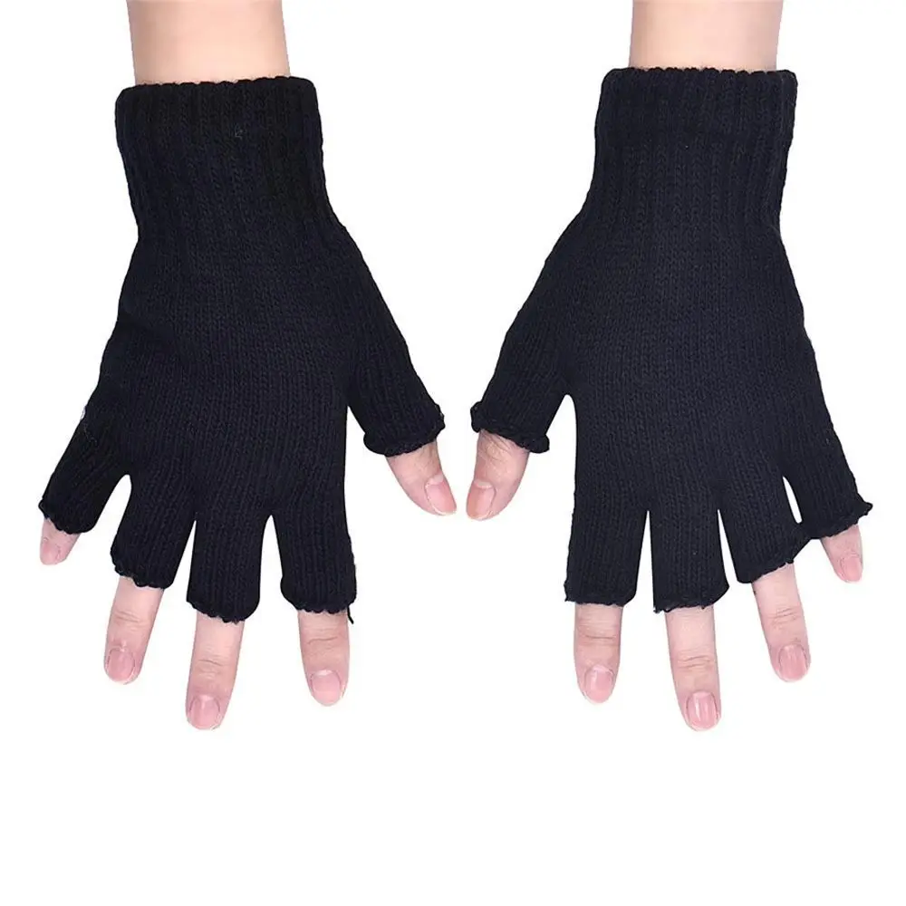 

Fashion Warmer Sports Cycling Thicken Black Stretch Elastic Fingerless Gloves Knitted Gloves Mittens Half Finger Gloves