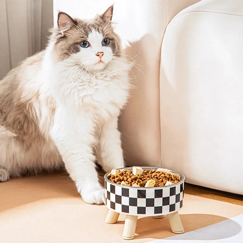 Pet Cat and Dog Bowl Pet cat and dog bowl polka-dot plaid stainless steel anti-slip easy to clean