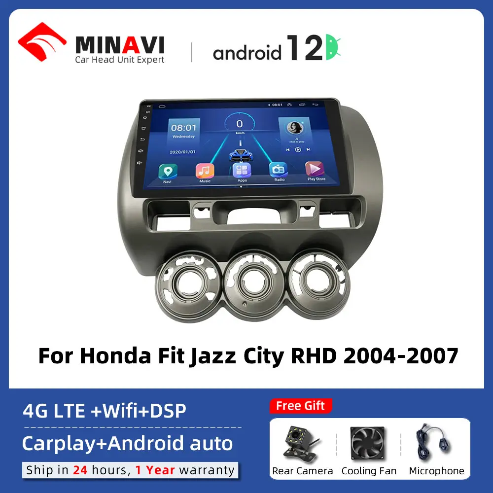 

9" Android Player For Honda JAZZ FIT M/AC RHD 2006/2007/2008 Carplay Auto HeadUnit Radio Stereo Multimedia GPS DVD Touch Screen