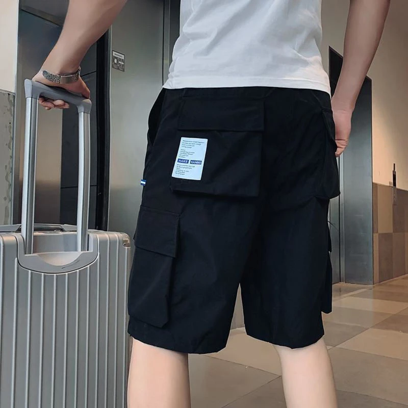 

Black Men's Cargo Shorts Solid Male Bermuda Short Pants with Pockets Draw String Half Luxury Harajuku Loose Jogger Cotton Y2k Xl