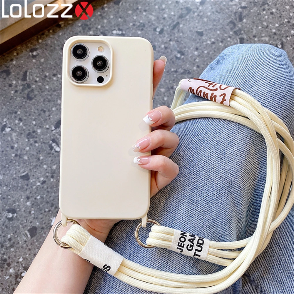 Candy Color Soft Silicone Crossbody Lanyard Phone Case with Necklace Strap