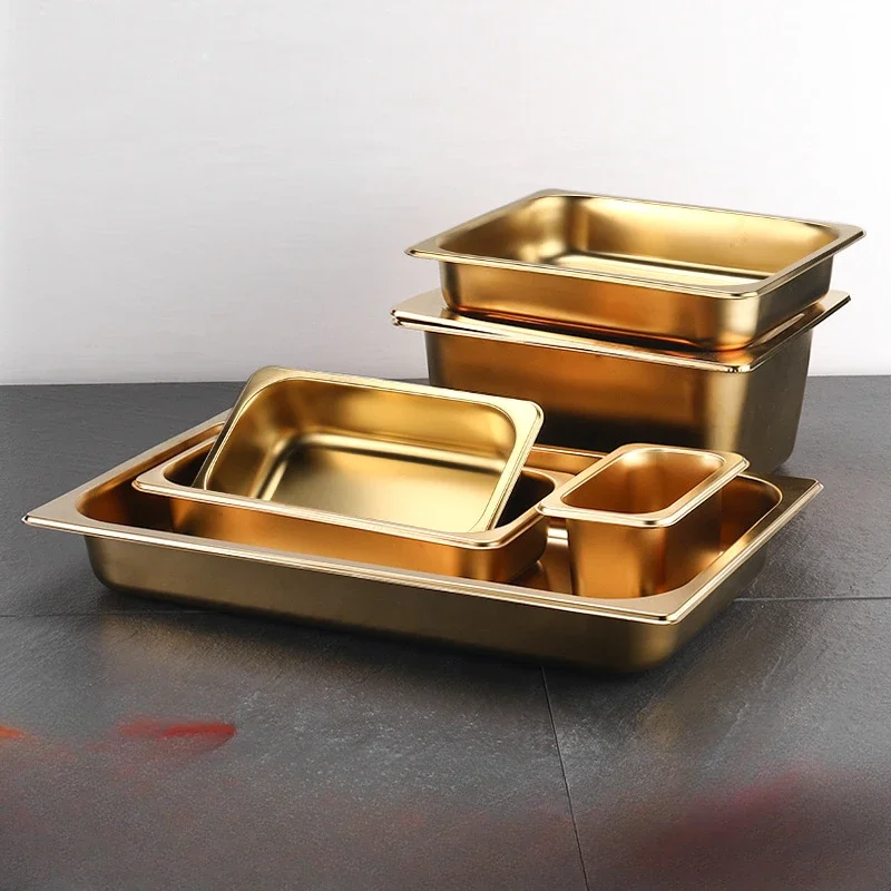 Golden Food et Basin Plates 304 Stainless Steel Square Pots Tray Dishes Sauce Box Jam Boxes Canteen Fast Food Truck Dish