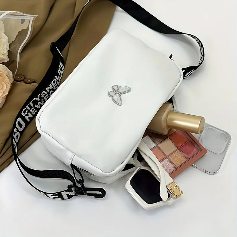 Nylon Fashion Simple Butterfly Small Square Bag, Lightweight Single Shoulder Crossbody Bags for Women Zipper Purses and Handbags
