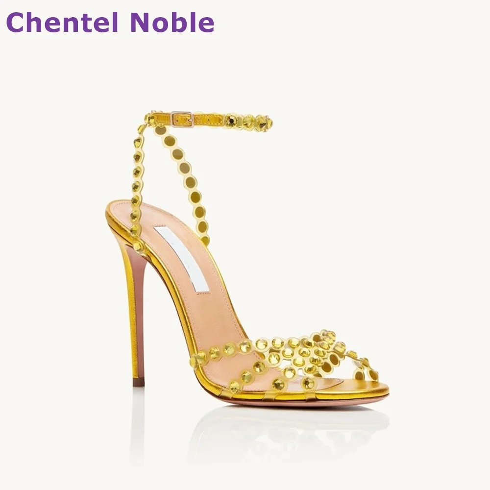 Red Rhinestone Luxury Sandals Round Toe Thin High Heels Open Toe Buckle Strap Sandals Hottest Fashion Sexy Summer Women Shoes