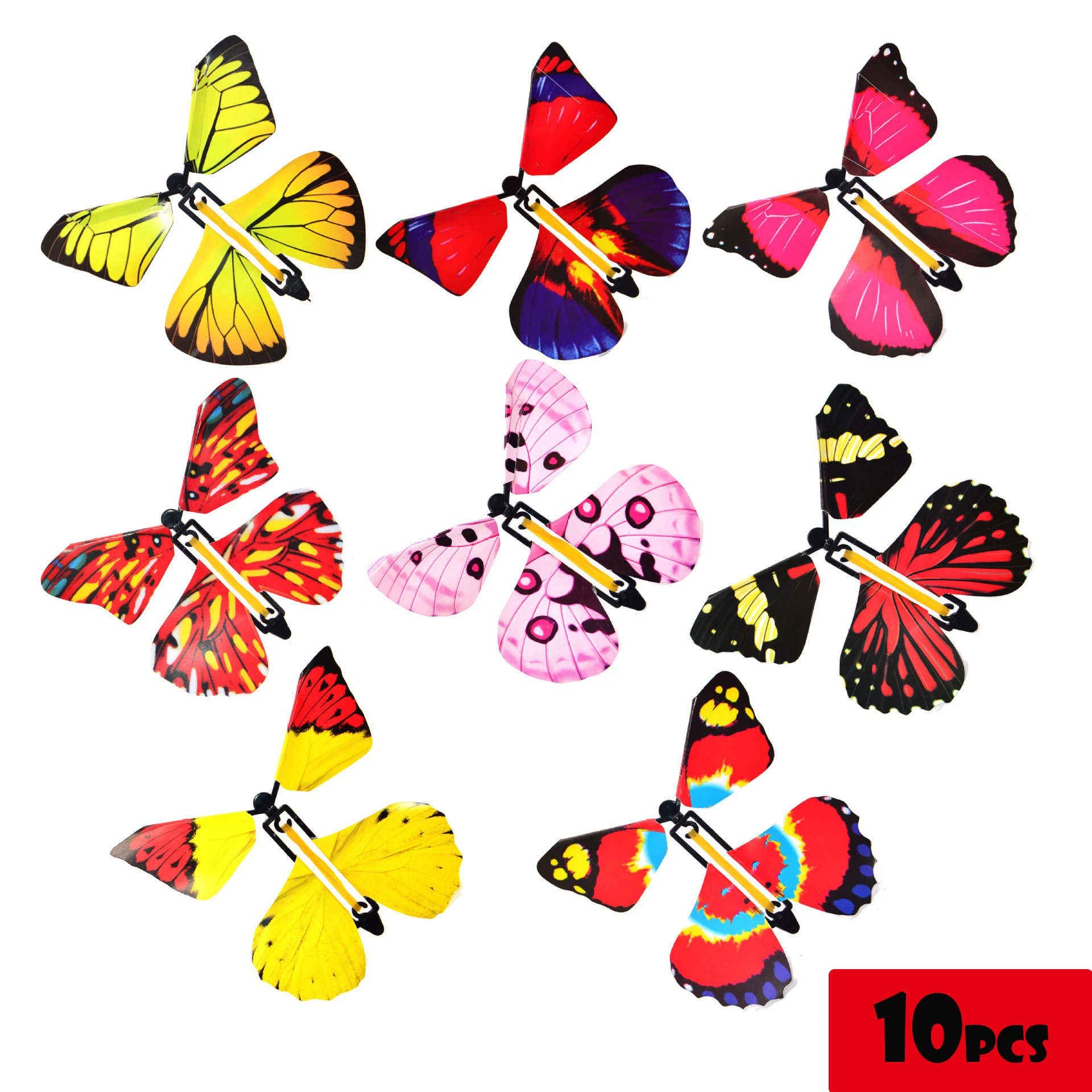 1 10Pcs Magic Wind Up Flying Butterfly in The Book Rubber Band Powered