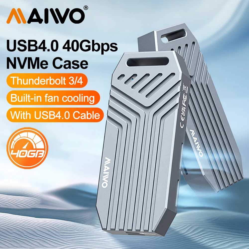 

MAIWO Thunderbolt Solid State Drive Case SSD Enclosure USB 4.0 40Gbps M.2 NVMe SSD Type-C 4.0, 8TB Hard Box Built-in fan cooling