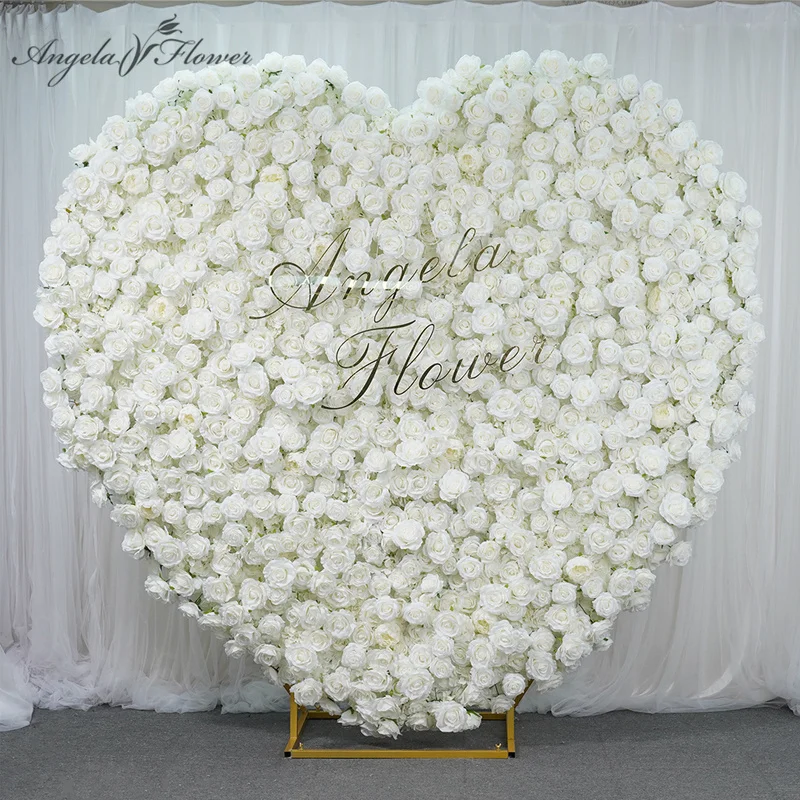 

Luxury Creative Love Heart 5D White Rose Cloth Floral Wall Wedding Stage Flower Stand Proposal Backdrop Arrangement Event Props