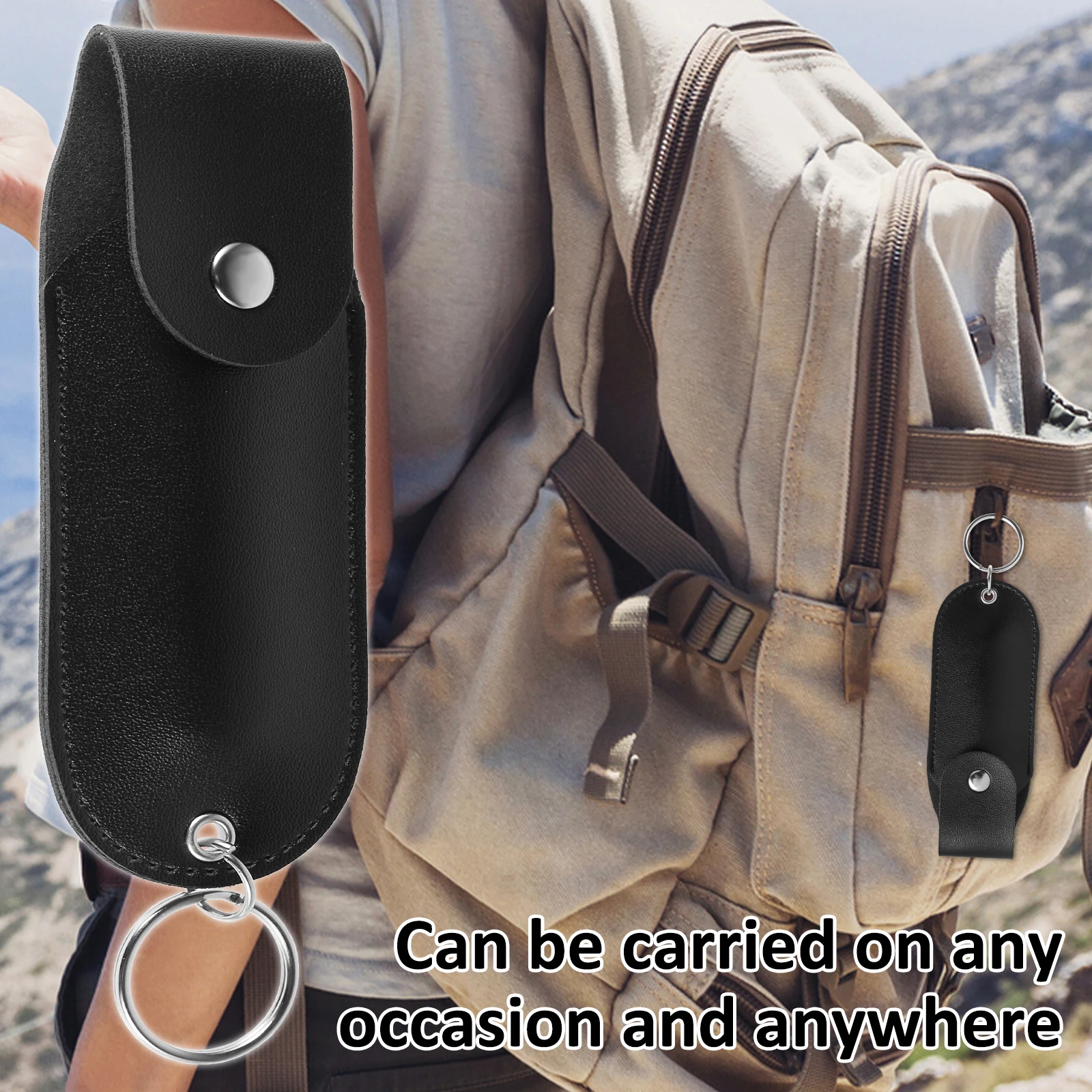 Black PU Leather Mini Pepper Spray Holder Self Defense Keychain
