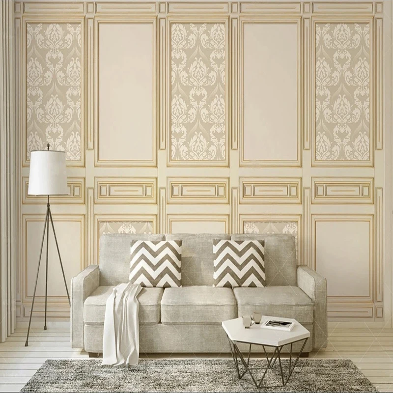 European Wallpaper 3D Damascus Imitation Wood Frame Painting Mural Sticker for Bedroom Living Room TV Background Wall Home Decor