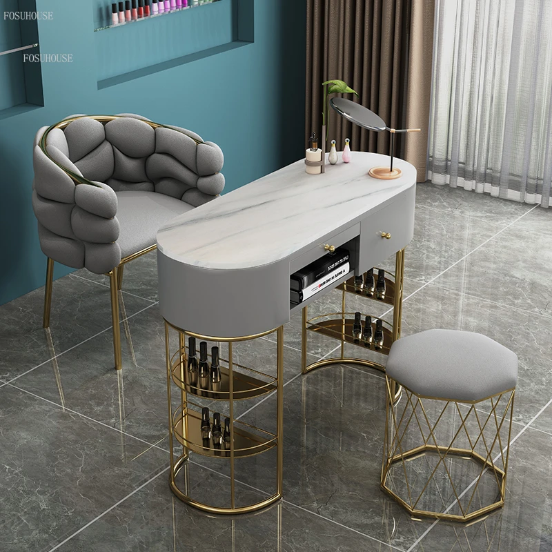Nordic Creative Marble Nail Tables Salon Furniture Double Nail Manicure Table Set Shop Single Professional Manicure Table
