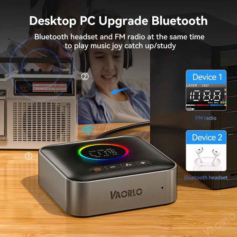 Bluetooth 5.4オーディオレシーバー,RGB,FM, USB, 3.5mm,音声