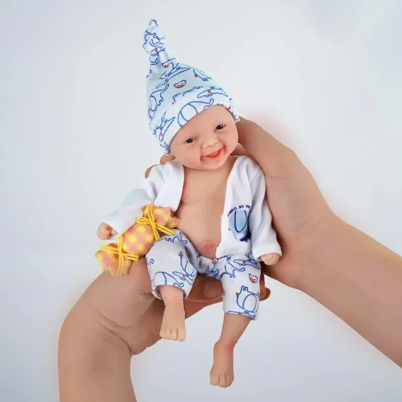 7 inch Miniature Babies Reborn Dolls Handmade Boy Realistic Newborn Mini Baby Doll Silicone Full Body Stress Relief for Adults