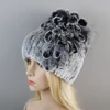 2025 Brand Women Genuine Rex Rabbit Fur Hats Winter Rex Rabbit Fur Beanies Striped Top Flower Fox Fur Warm Real Fur Knit Caps 3