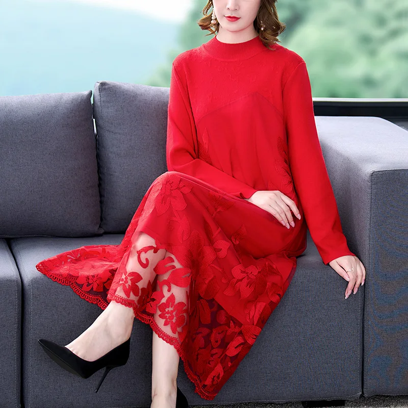 

2023 New Fashion Knitted Sweater Dress Women's Autumn And Winter Half High Neck Long Sleeve Warm Loose Fit Casual Party Vestidos