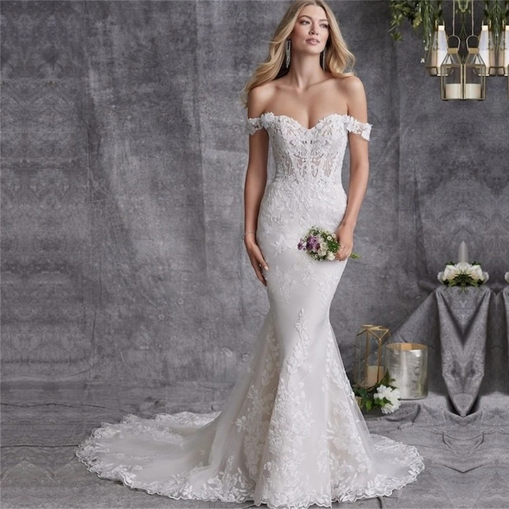 

Wedding Dresses Elegant Mermaid Sweetheart Court Off the Shoulder Open Back Floor Length Lace Bridal Gowns платье вечернее 오프숄더