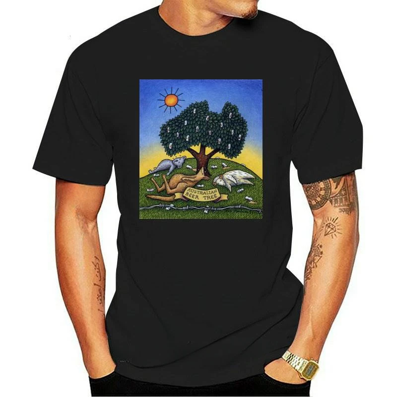 

Мужская Новая одежда, летняя Хлопковая мужская одежда, популярная Улучшенная австралийская пивная елка мамбо, Мужская черная футболка