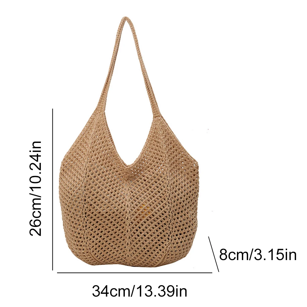 Summer Tote Bags for Women Raffia Knitting Straw Woven Shoulder Bag 2024 Rattan Large Casual Crochet Shopping Bag Ladies Handbag