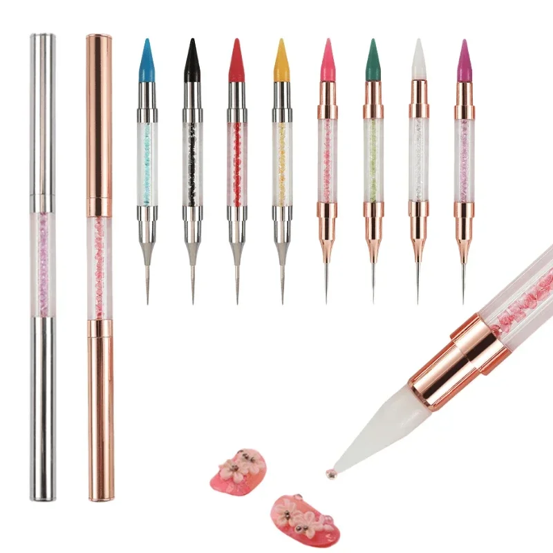 Wax Pencil for Rhinestones,Acrylic Handle Nail Art Rhinestone Applicator Double Head Dotting Pen Jewel Rhinestone Picker Tool 2