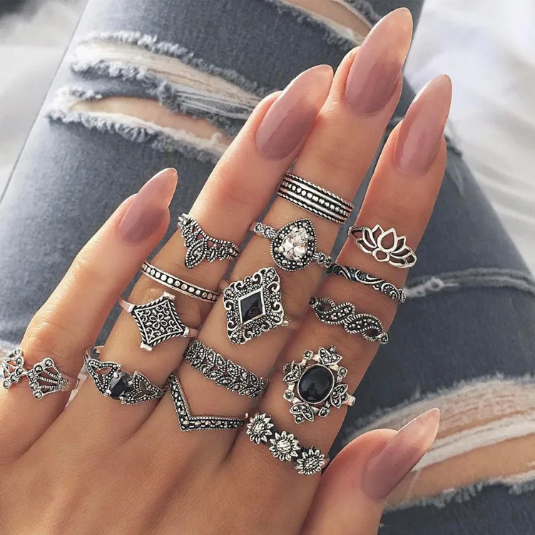 Fashion Crystal Vintage Ring Bohemian Ladies Finger Ring Knuckle Midi Ring Sets 