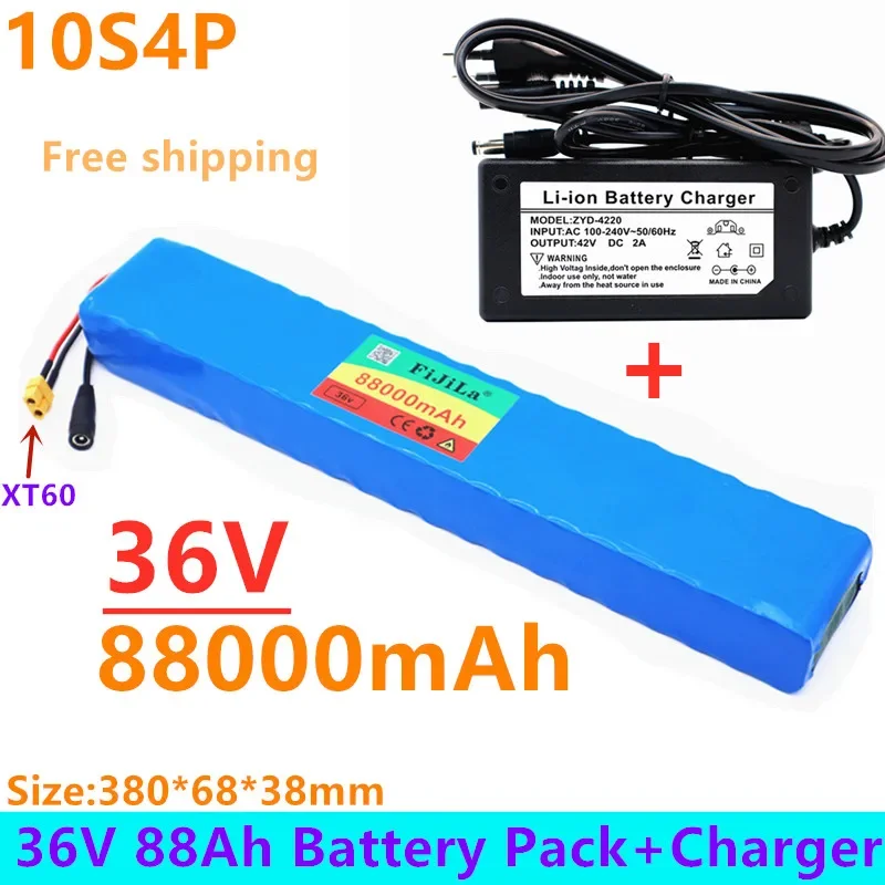 

100% New 18650 battery pack 10s4p 36 V 88AH high power 600 W, suitable for electric bicycle lithium battery with charger sales