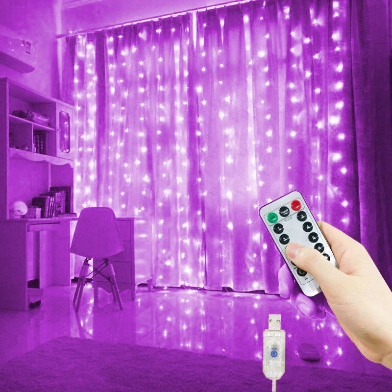 thumbnail image 1 of Guirnalda de cortina USB para ventana, luces LED de cadena, adorno de hadas, control remoto, decoraciones de boda para Navidad, para la habitación del hogar, 1 of 5