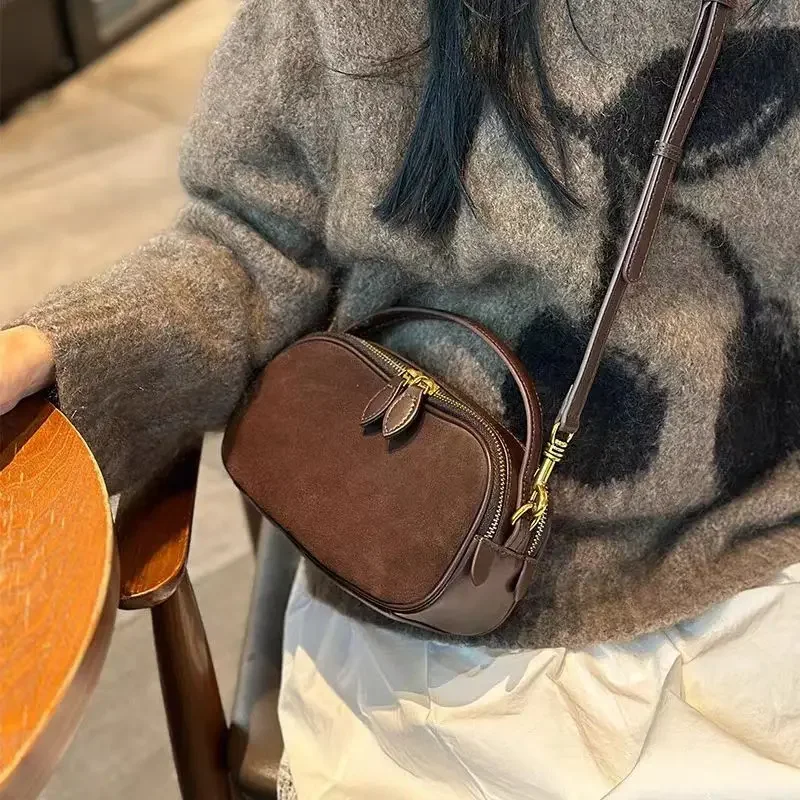 Women's Genuine Suede Cowhide Leather Shoulder Bag Soft Cow Versatile Ladies Crossbody Bag Trendy Luxury Female Designer