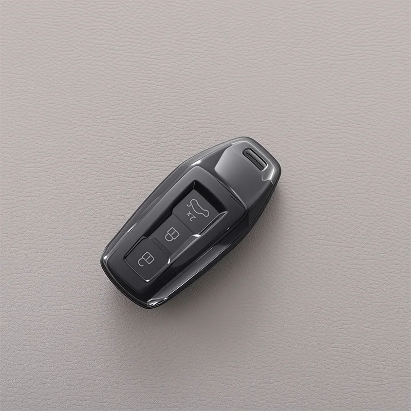 Sleek Transparent Black Car Key Case Cover with Keychain