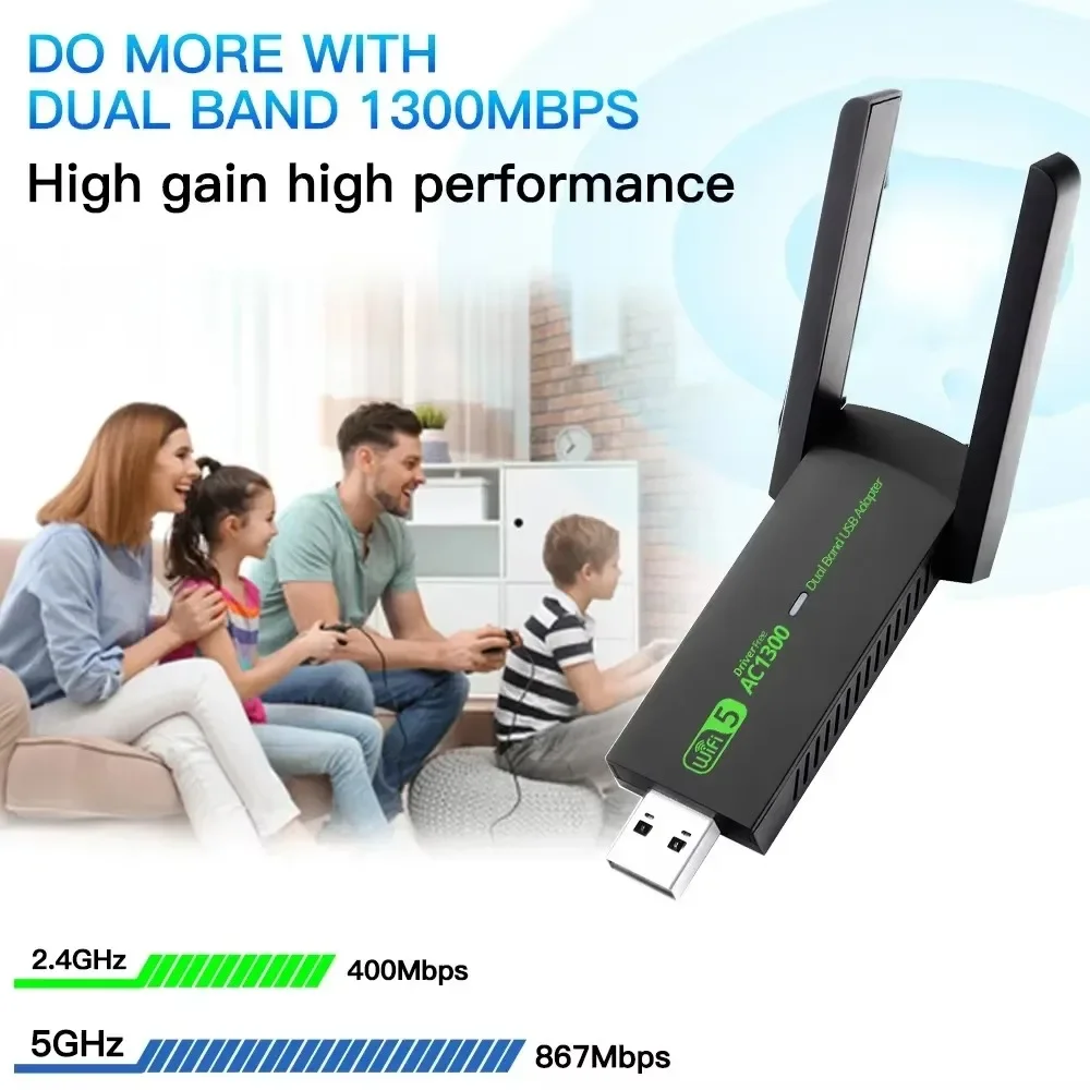 AC1300 USB Wifi 어댑터 네트워크 카드 1300Mbps WiFi 5 듀얼 밴드 2.4G 5G 무선 동글 수신기 안테나