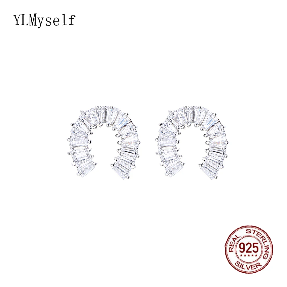 

Solid Real 925 Silver Metal Stud Earrings Pave Shiny Cubic Zircon Cute Fine Jewelry Gift For Girlfriend