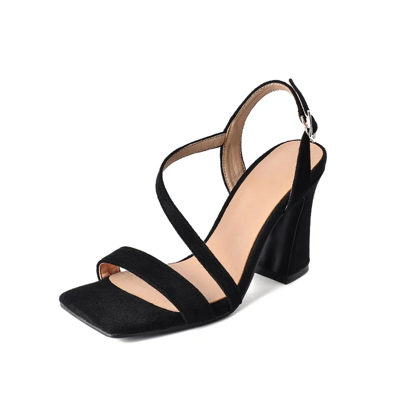 

Women Sandals New 2023 Summer Thick Heeld Sandal Ladies Black Apricot Red Yellow Shoes Fashion Women Shoes PU Leather Sandals