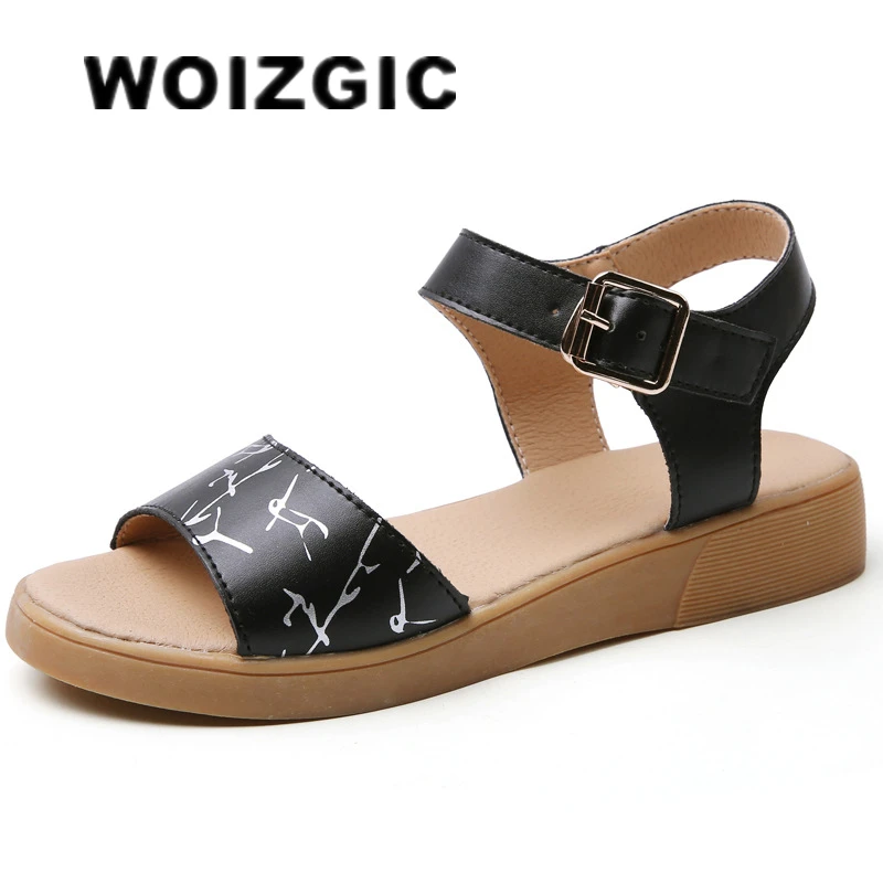 

WOIZGIC Women Female Mother Ladies Genuine Leather Flats Shoes Sandals Buckle Strap Summer Cool Casual Beach 35-40 YL-5201
