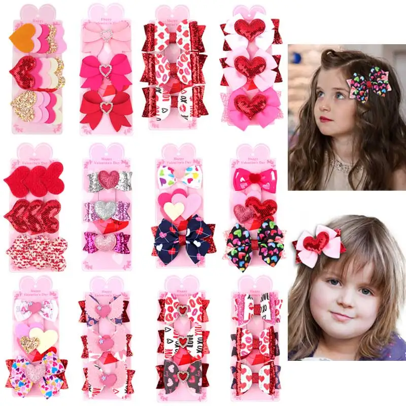 

3Pcs Valentine's Day Hair Bows Clips For Girls Glitter Unicorn Hairpins Angle Wing Barrettes Clip Children Hair Accessories
