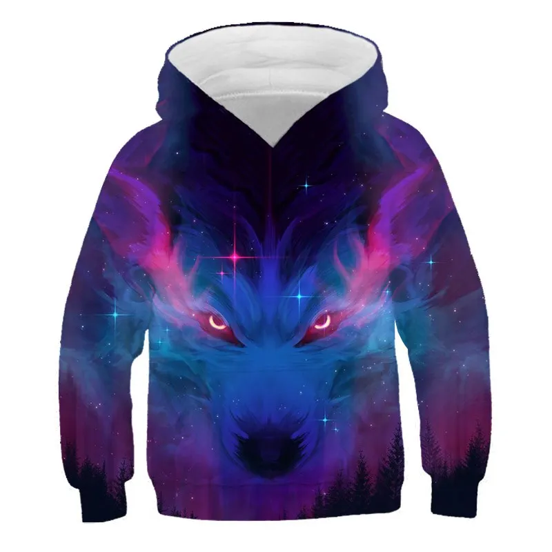 Animal Colorful Beauty Wolf Hoodies Oversized Children's Short Sleeve 3D Print Sweatshirt Boy Kid Boys Girls Tops Spring Clothes children's hoodie Hoodies & Sweatshirts